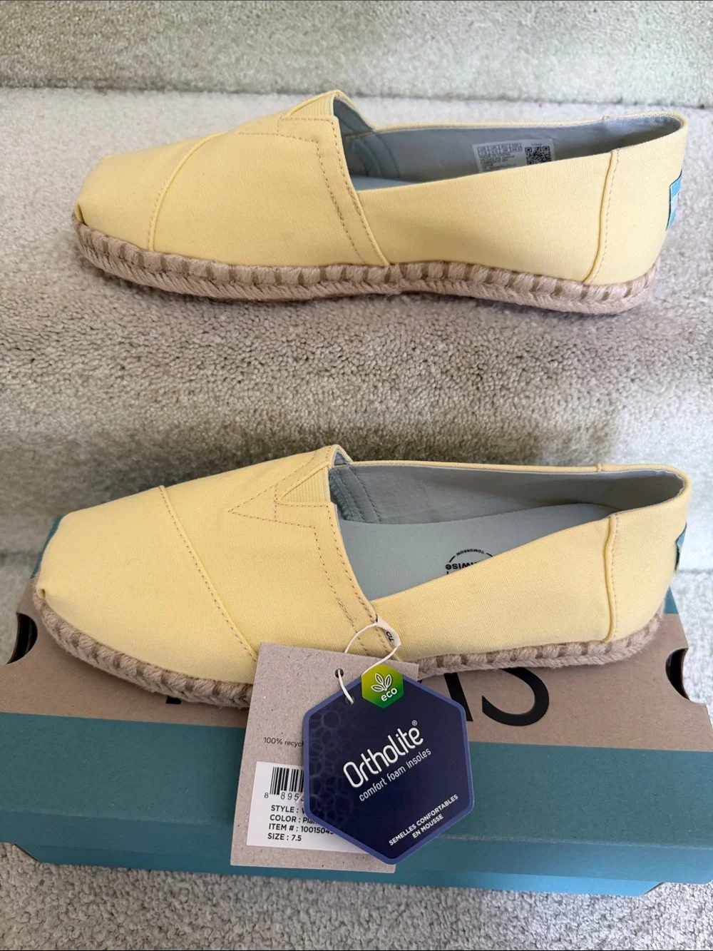 Toms Yellow Alpargata Flats. NWT
